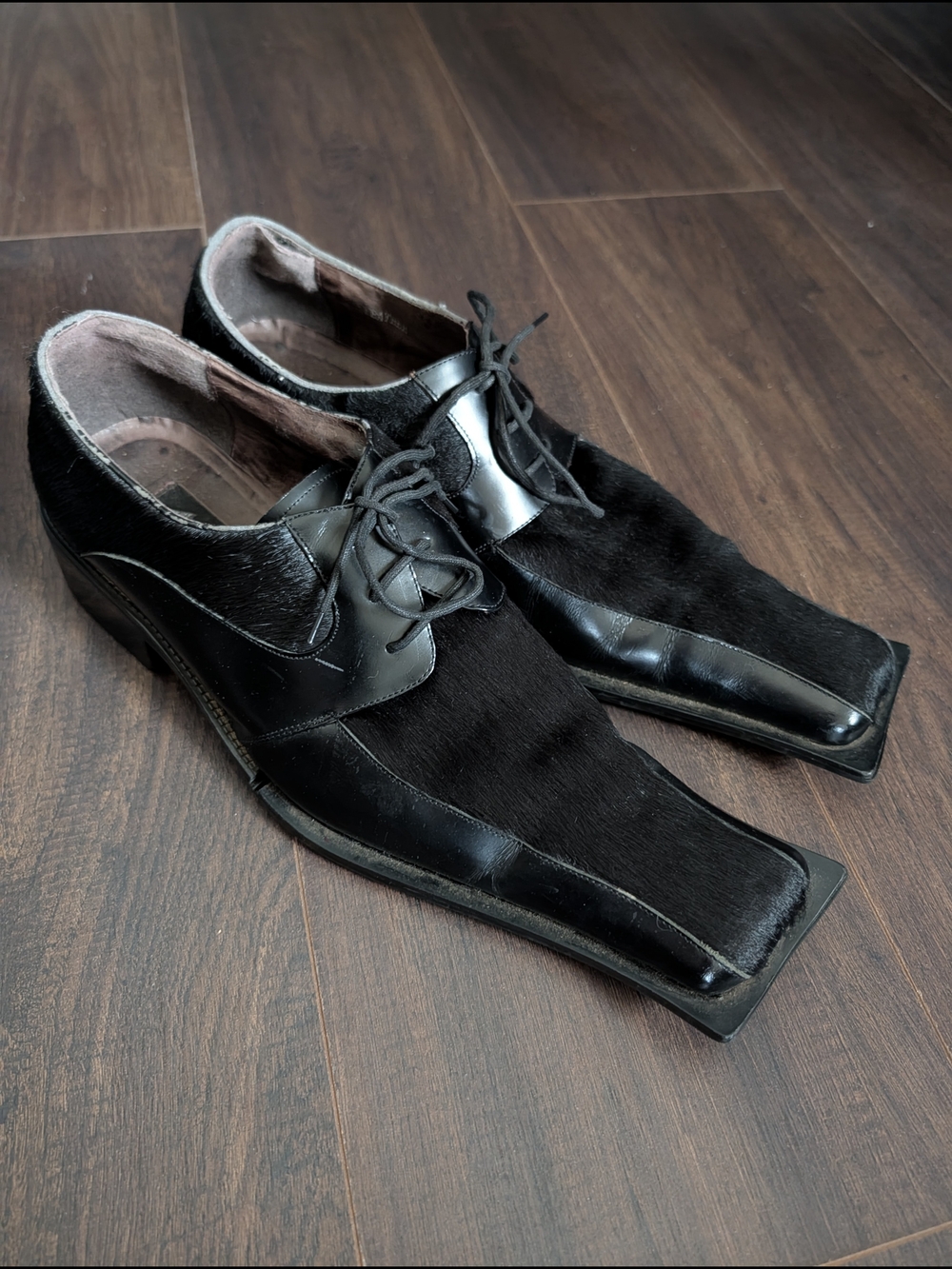 ZOTA Real Calf Hair Elongated Square Toe Avant Garde Leather Derby Shoes Mens 13